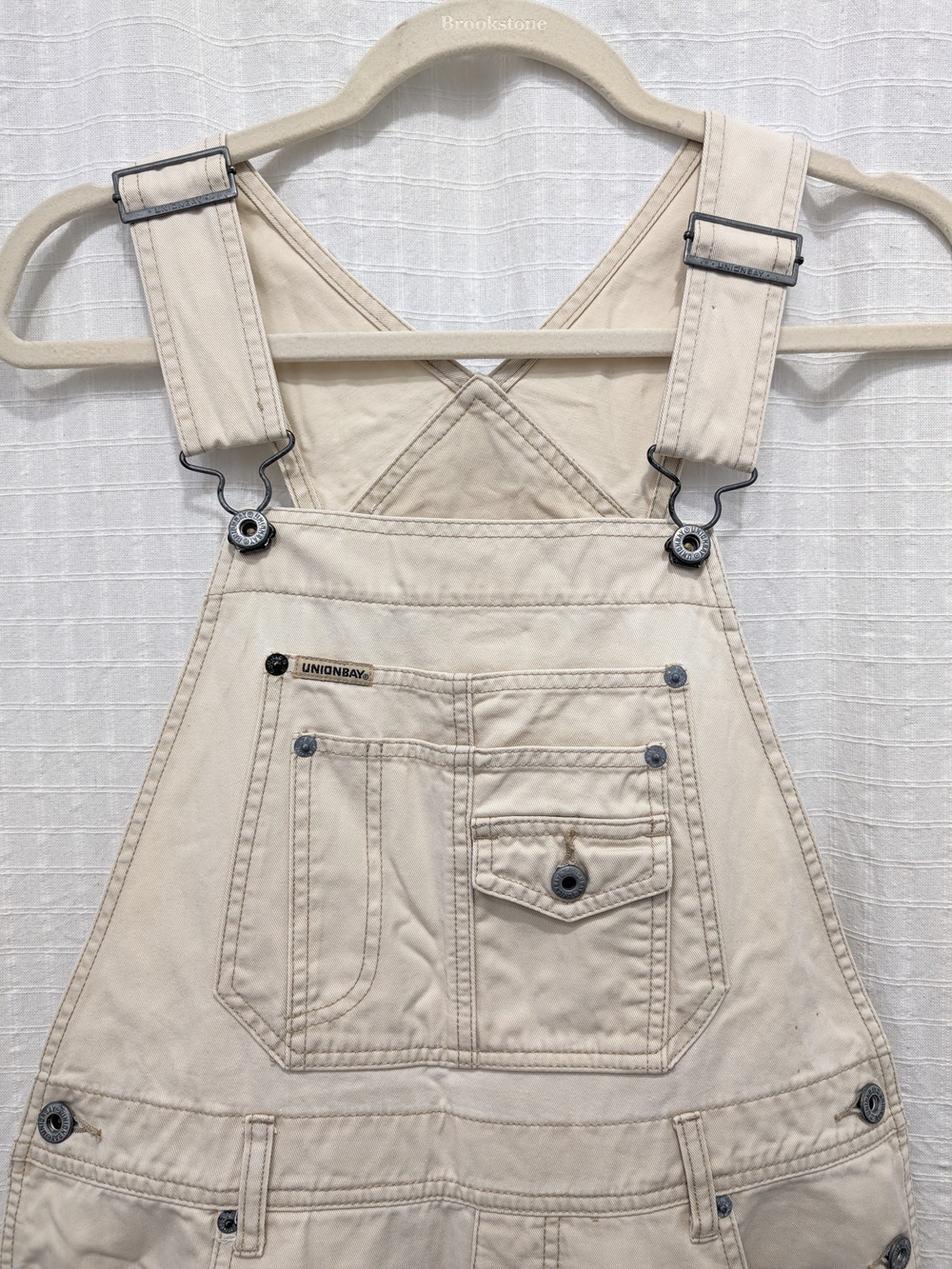 Vintage Unionbay Cream Cotton Bib Overalls Workwear Utility Y2K Large Cargo EUC